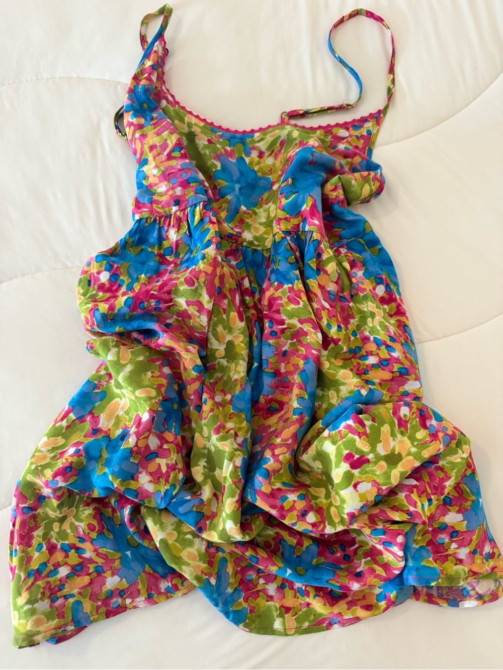 NATURAL LIFE Vivid Floral Spaghetti-Strap Babydoll Dress in Blue, Green & Pink - Picture 7 of 7